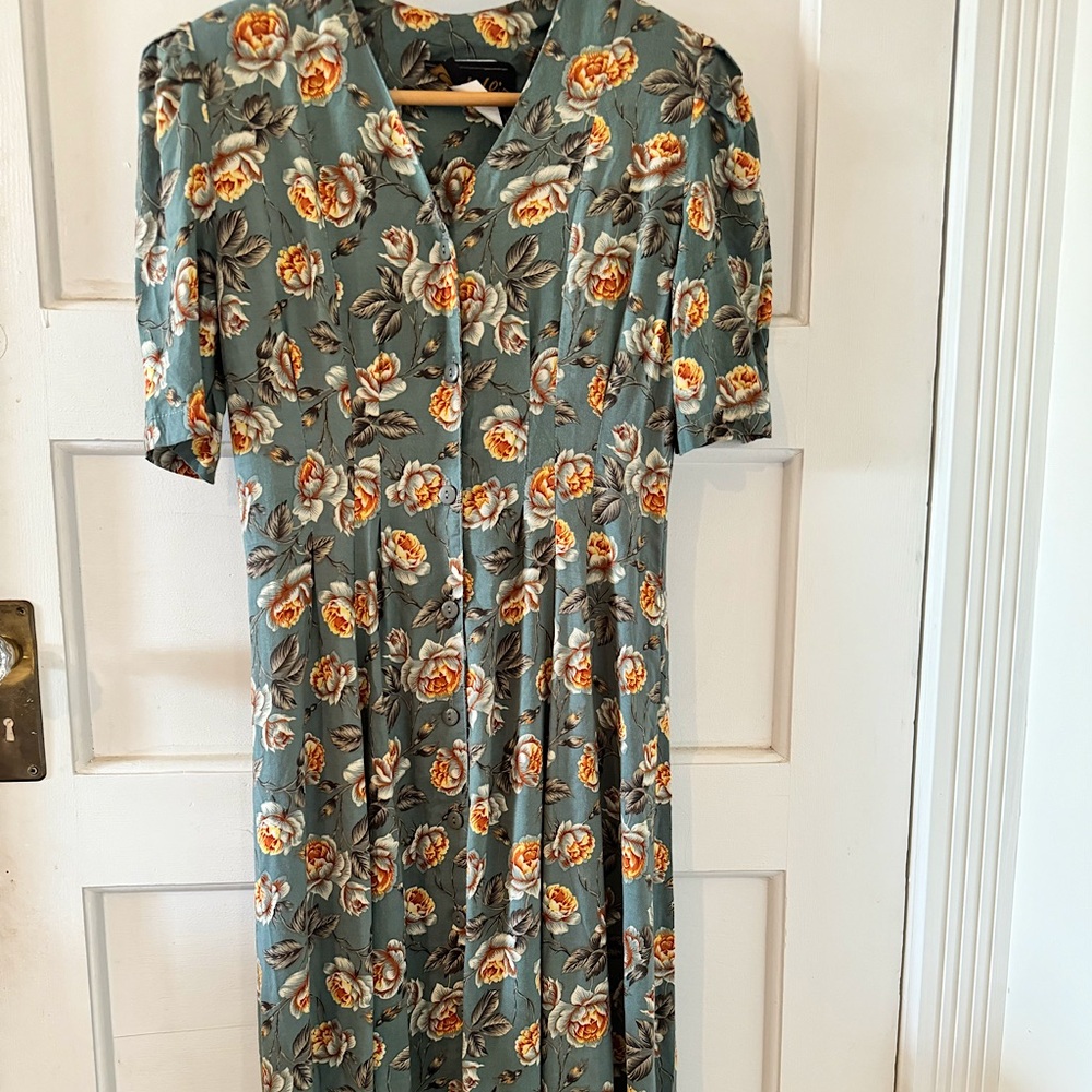 Vintage Floral Blue Midi Dress